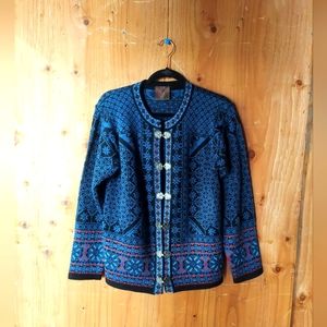 Christiana Sweaters Blue & Red Wool Cardigan